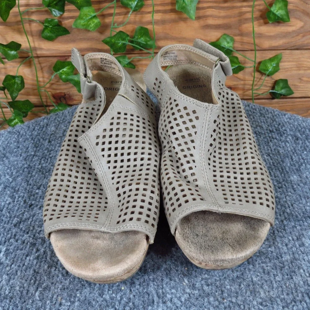 Earth Origins Nina Womens Wedge Sandals Size 8.5 Taupe‎ Synthetic Comfort